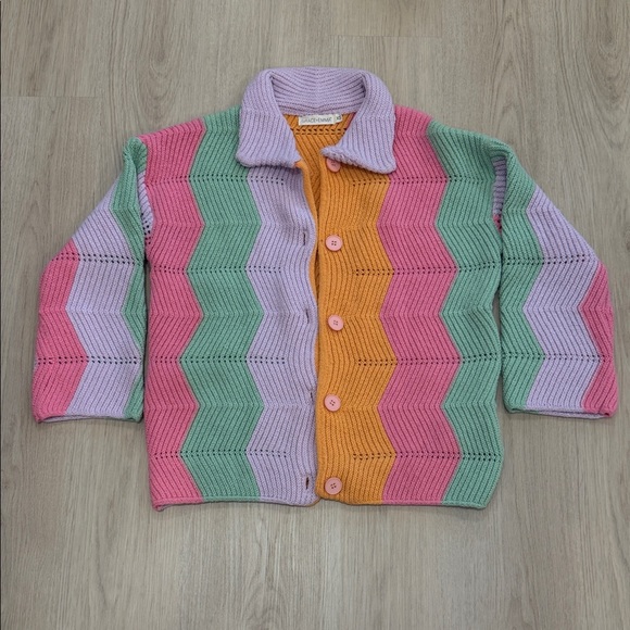 Grace and Emma XS Pastel Chevron Knit Button-Up Cardigan - Picture 3 of 7